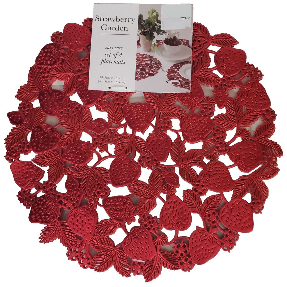 Set of 4 Same Vinyl In/Outdoor Placemats (15") RED STRAWBERIES GARDEN, BM